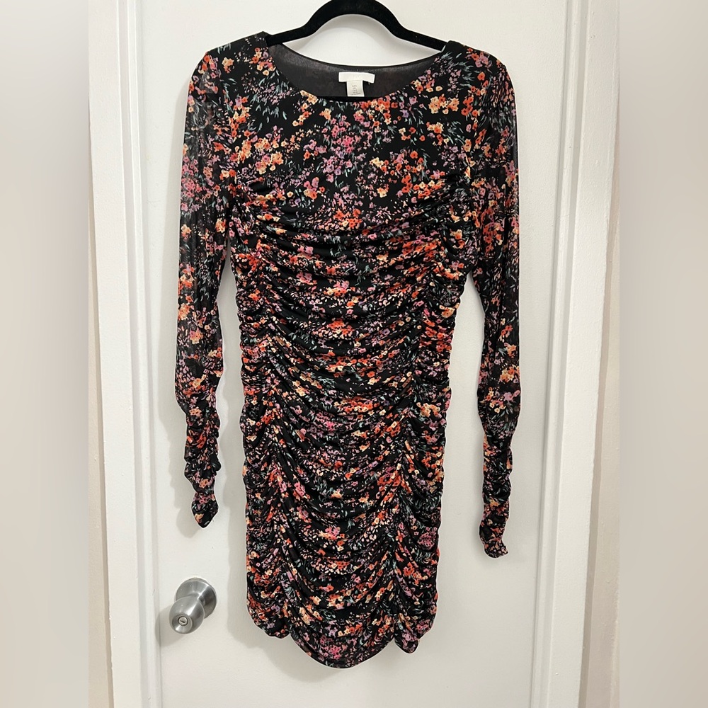 H&M Black Floral Long Sleeve Dress